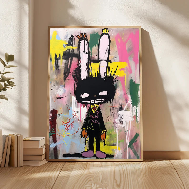 Pop art colorful modern joint graffiti art, rabbit abstract painting