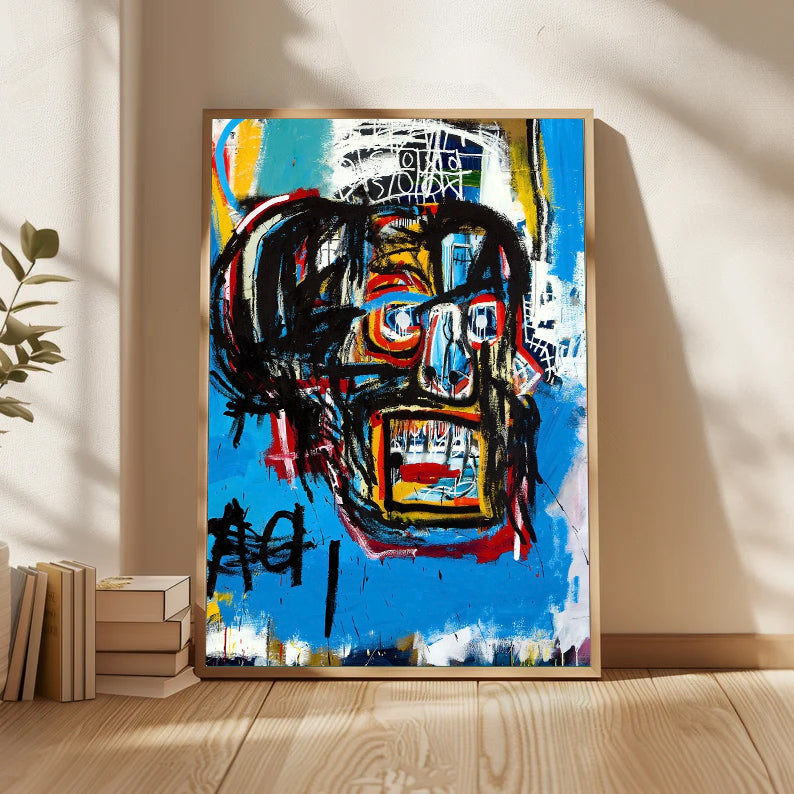 Basquiat style Blue abstract art Basquiat Colorful abstract painting 