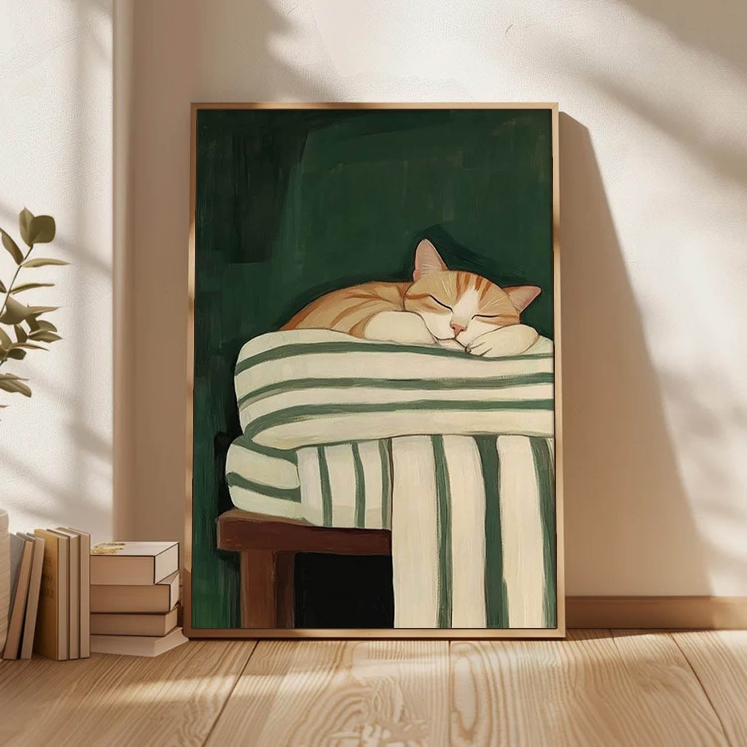 Modern Wabi-Sabi Style Pet Portrait Painting Cute Orange Tabby Wall Art