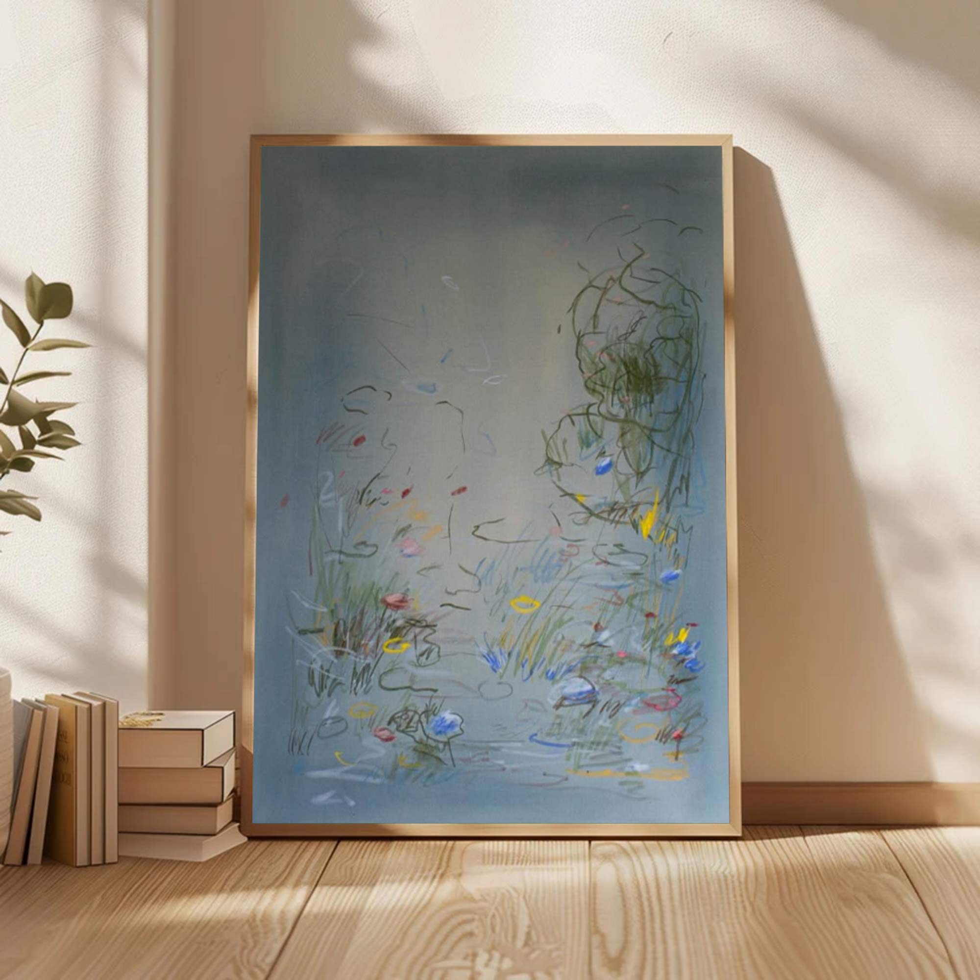 flower painting Blue abstract painting, Blue plant wall painting