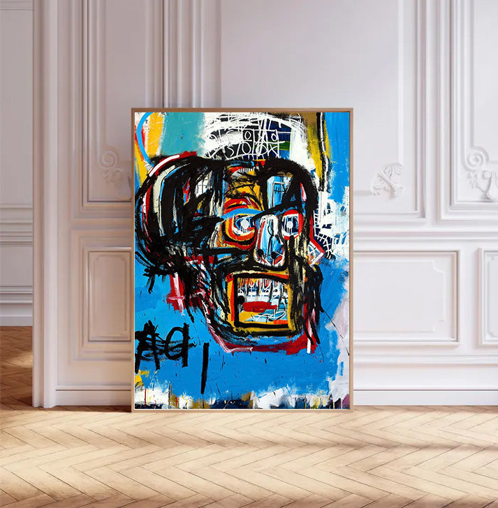 Basquiat style Blue abstract art Basquiat Colorful abstract painting 