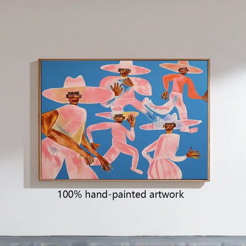 Vibrant contemporary figure art Abstract colorful hat people painting