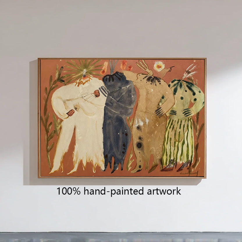 Four people hugging painting Colorful abstract people painting