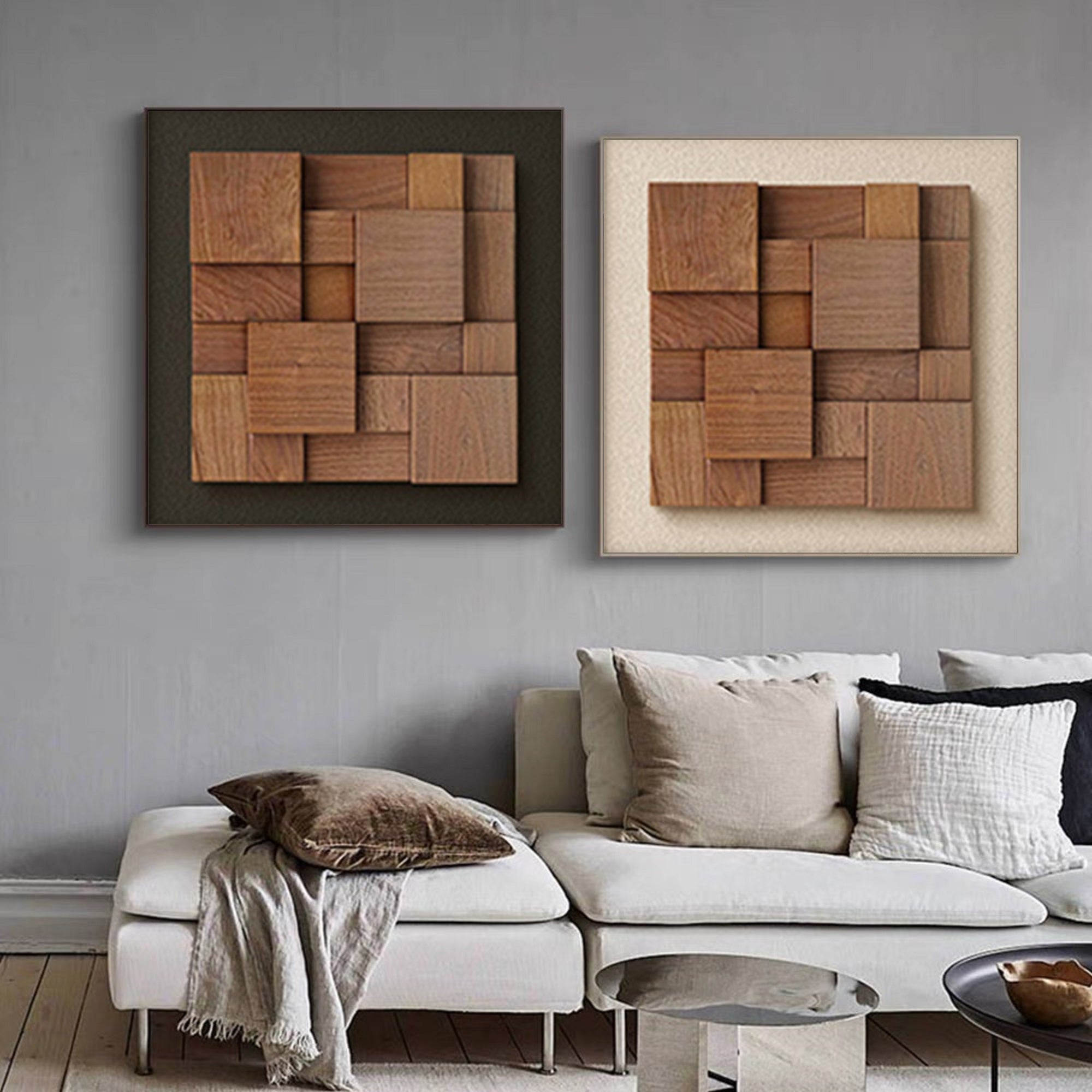 Set of 2 Wood decor painting Wood wall art Set of 2 wood Textured Art 