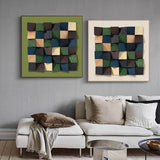 Set of 2 Green wood Textured Art Colorful Set of 2 Wood decor painting