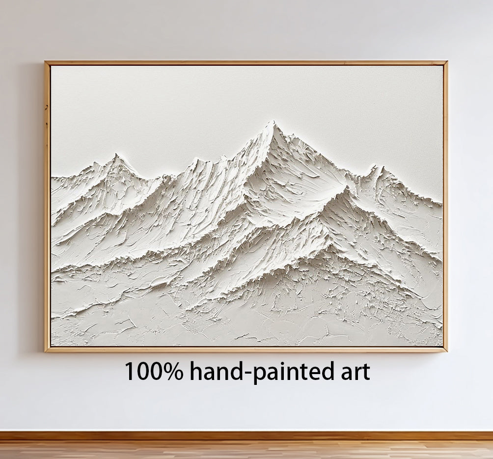 3D White Mountain Plaster Art, Textured Snow Mountain Canvas Painting,Modern Impasto Office Decor