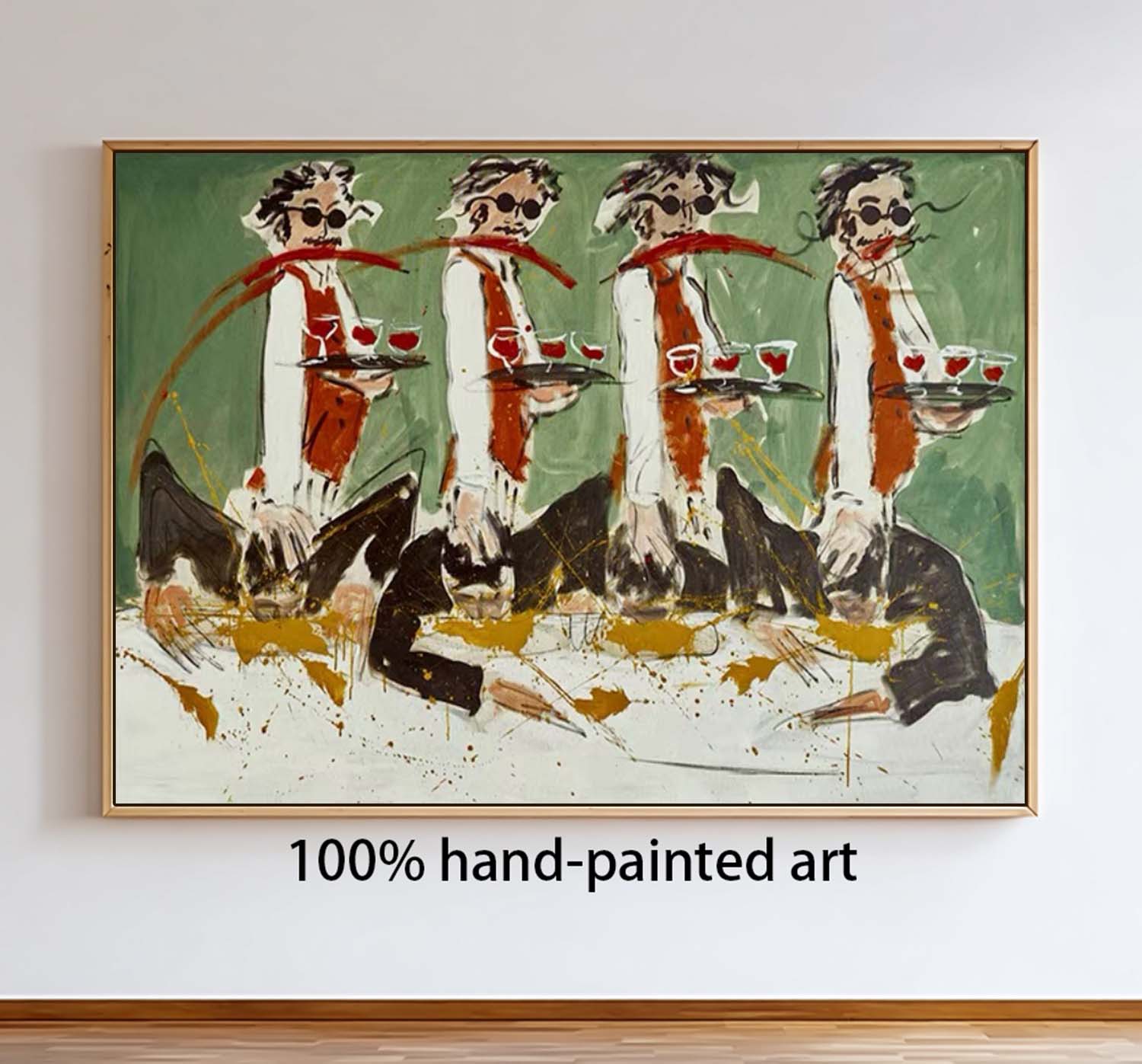 Modern Expressionist Waiter Oil Painting - Whimsical Bar & Dining Room Wall Art