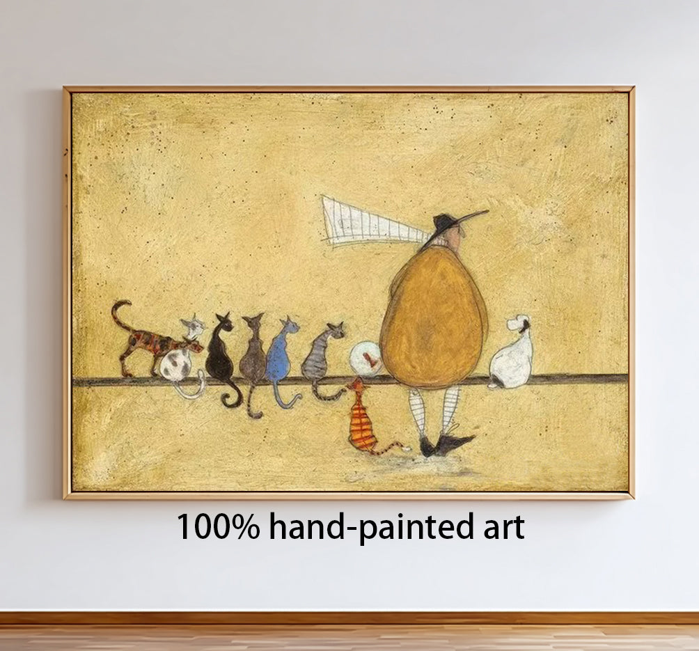 Hand painted cat wall art cat lover gift whimsical cat  painting retro cat illustration