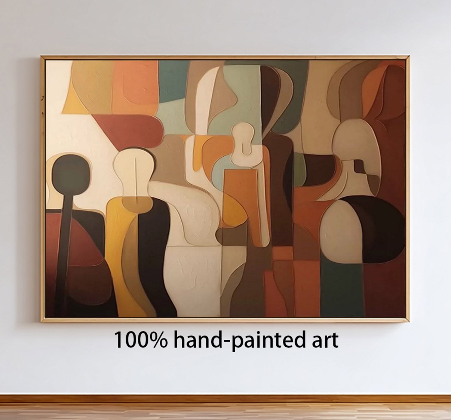 Modern Abstract Geometric Oil Painting - Large 3D Textured Earth Tone Wall Art
