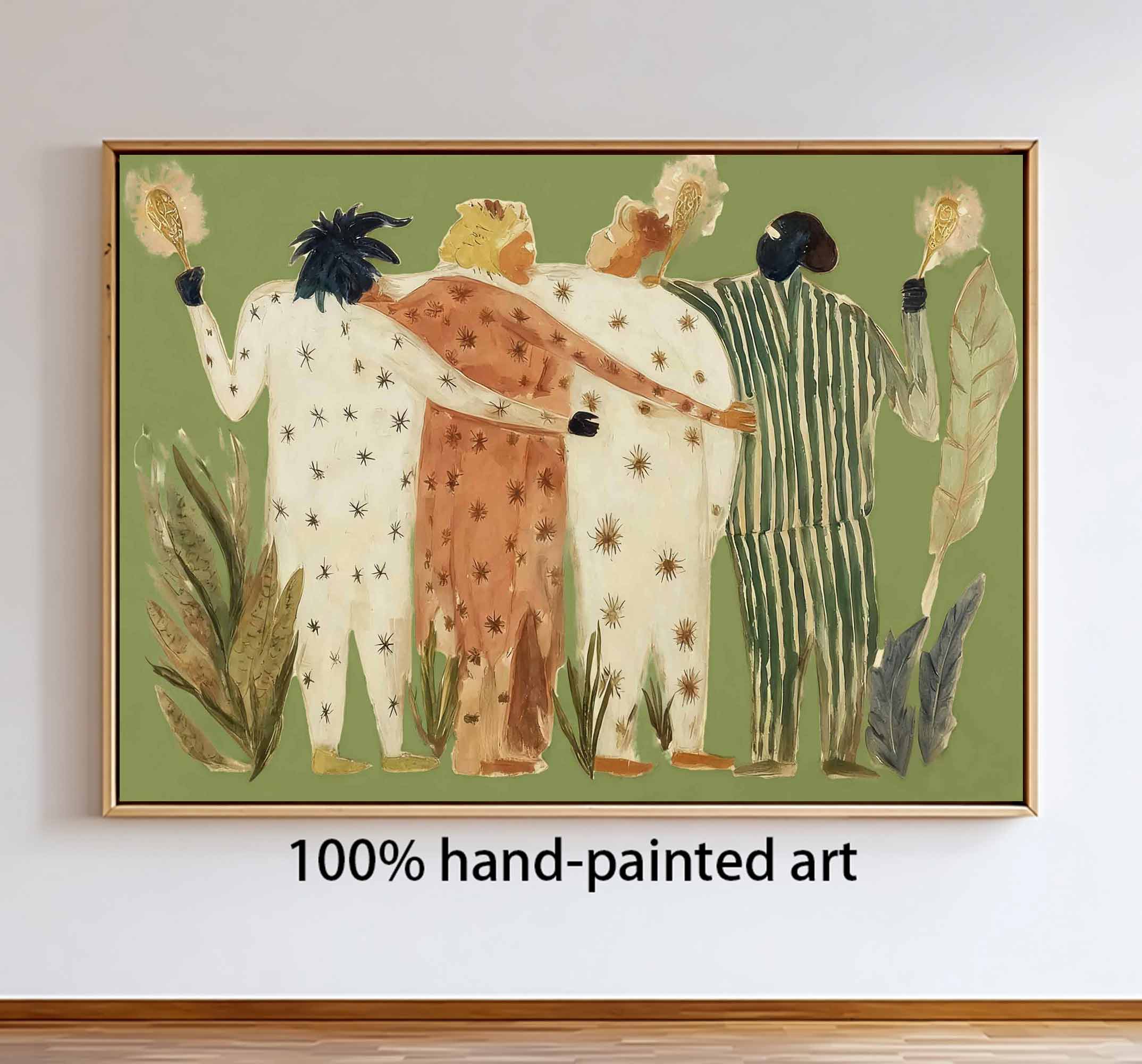 Abstract figure painting, colorful figure graffiti wall decor painting green graffiti art 