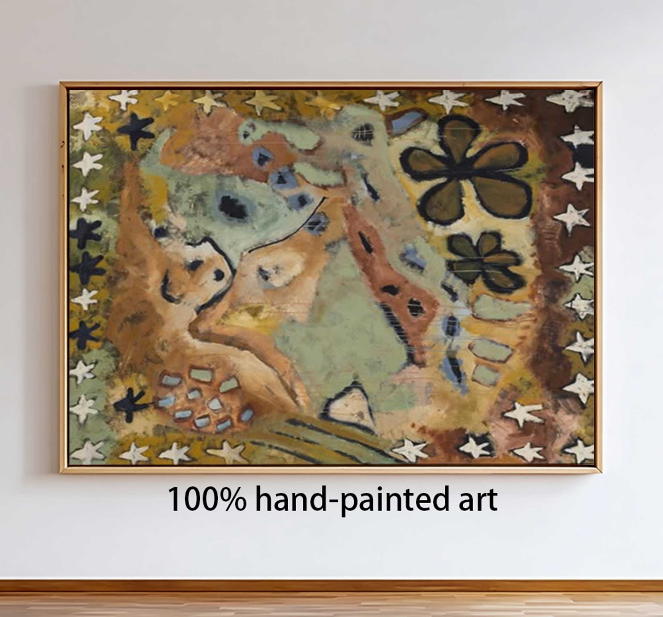 Brown graffiti art brown pop abstract art Earth-toned floral painting