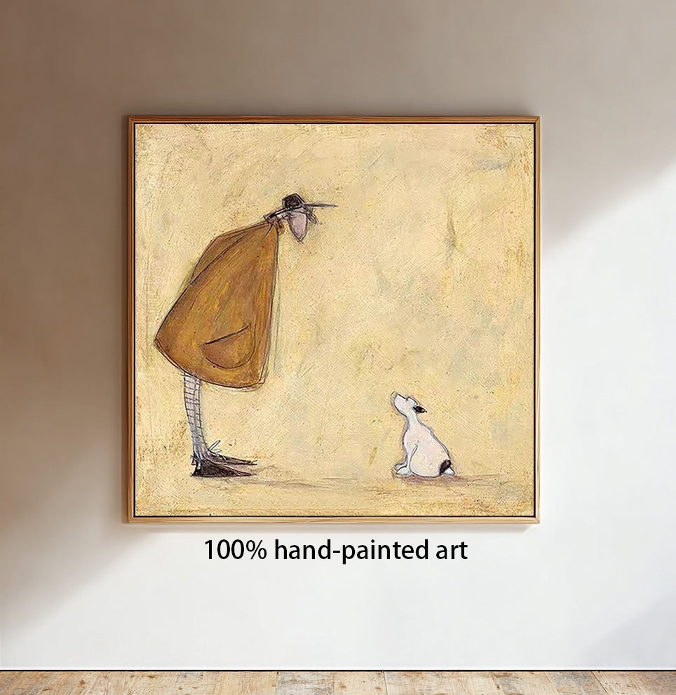 Funny Dog Lover Gift Man and Dog Art Vintage Folk Art Canvas Painting Cozy Reading Nook Art