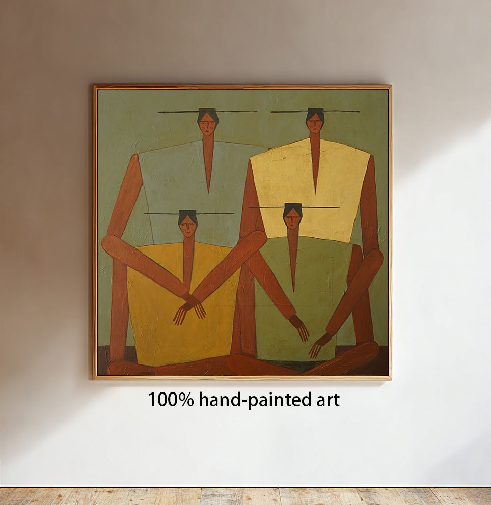 Earth-Toned Abstract Figurative Painting - Modern Folk Art Painting