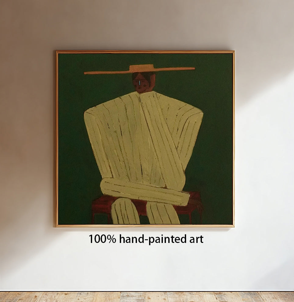 Rustic Minimalist Figurative Painting - Modern Folk Art Style Painting