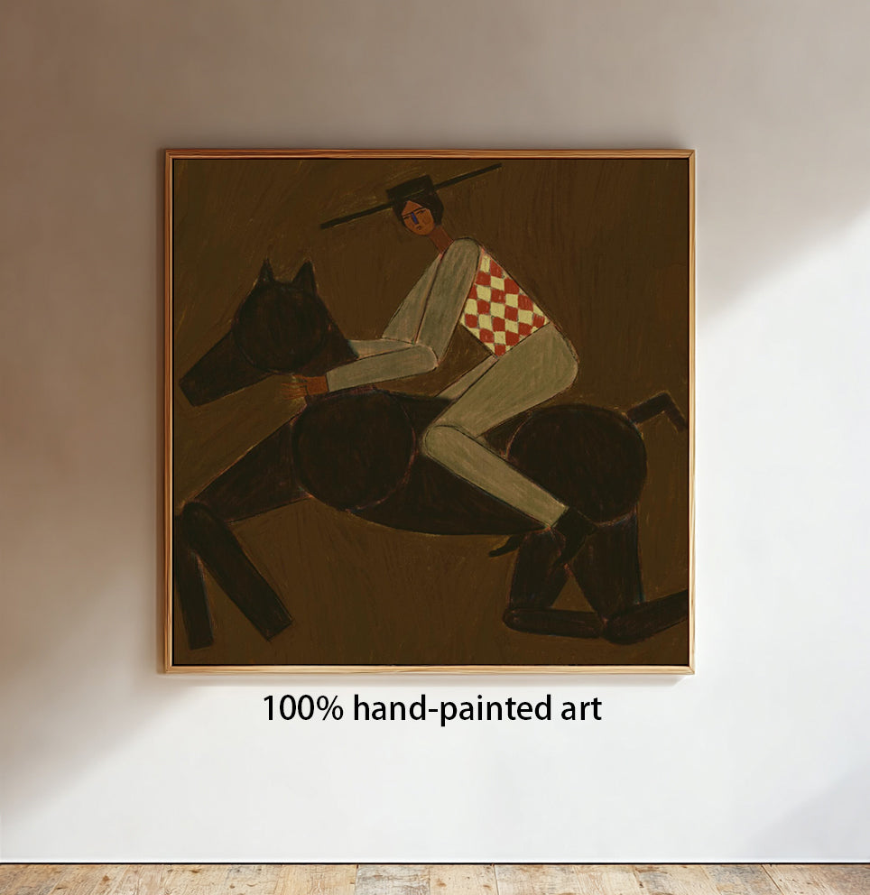 Modern Folk Art Equestrian Wall Art Decor Boho Horse Rider Painting