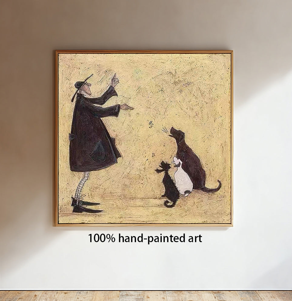Funny Dog Lover Gift Man and Dog Art Vintage Folk Art Canvas Painting pet lover home decor