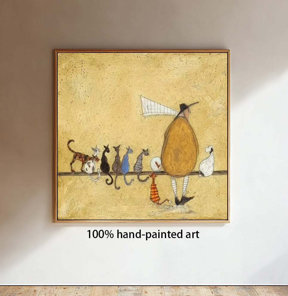 Hand Painted Whimsical Cat Lover Wall Art, Vintage Rustic Multiple Cats Painting