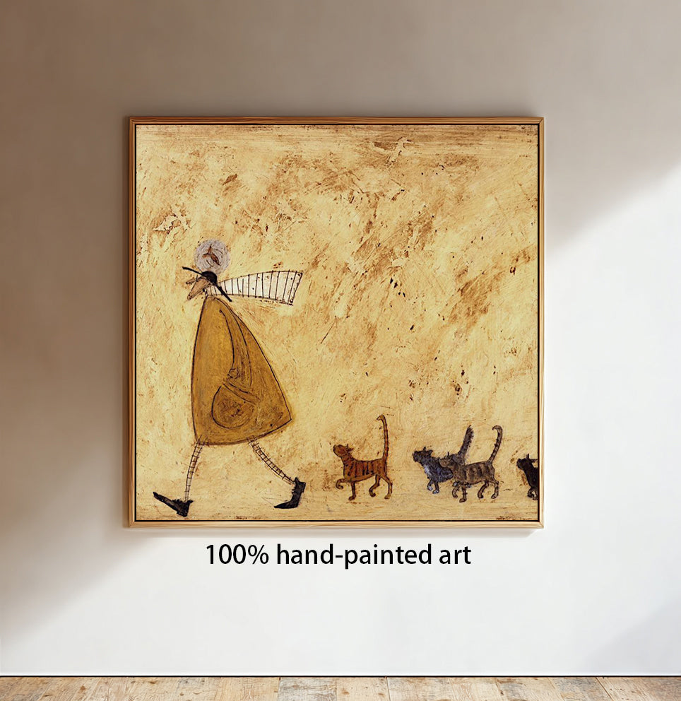Cat Lover Gift Vintage Folk Art Painting Whimsical Cat Wall Art Rustic Home Decor