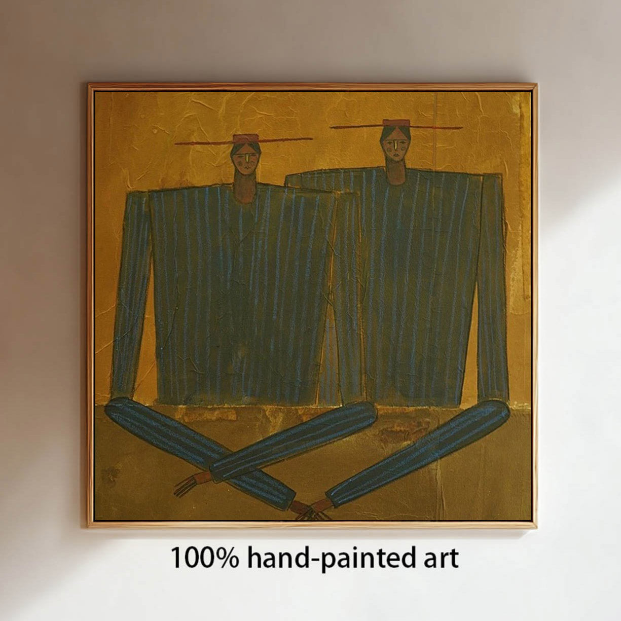 Hand-Painted Figurative Abstract Portrait - Textured Striped People Art for Modern Decor