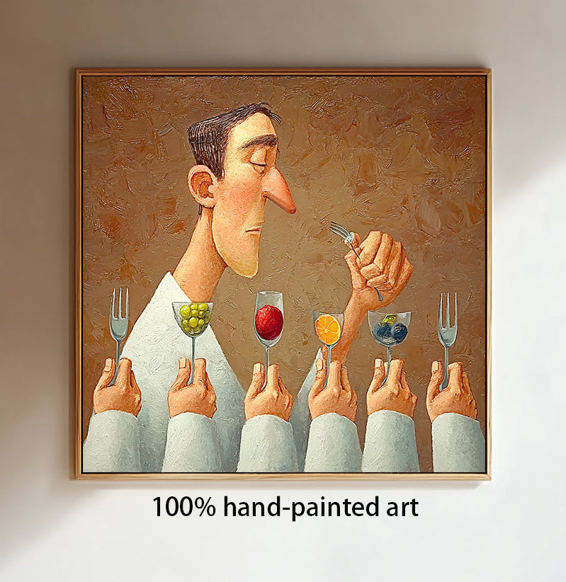 Humorous Kitchen Wall Painting, Modern Dining Room Art , Large Wall Decor for Foodie Gift.