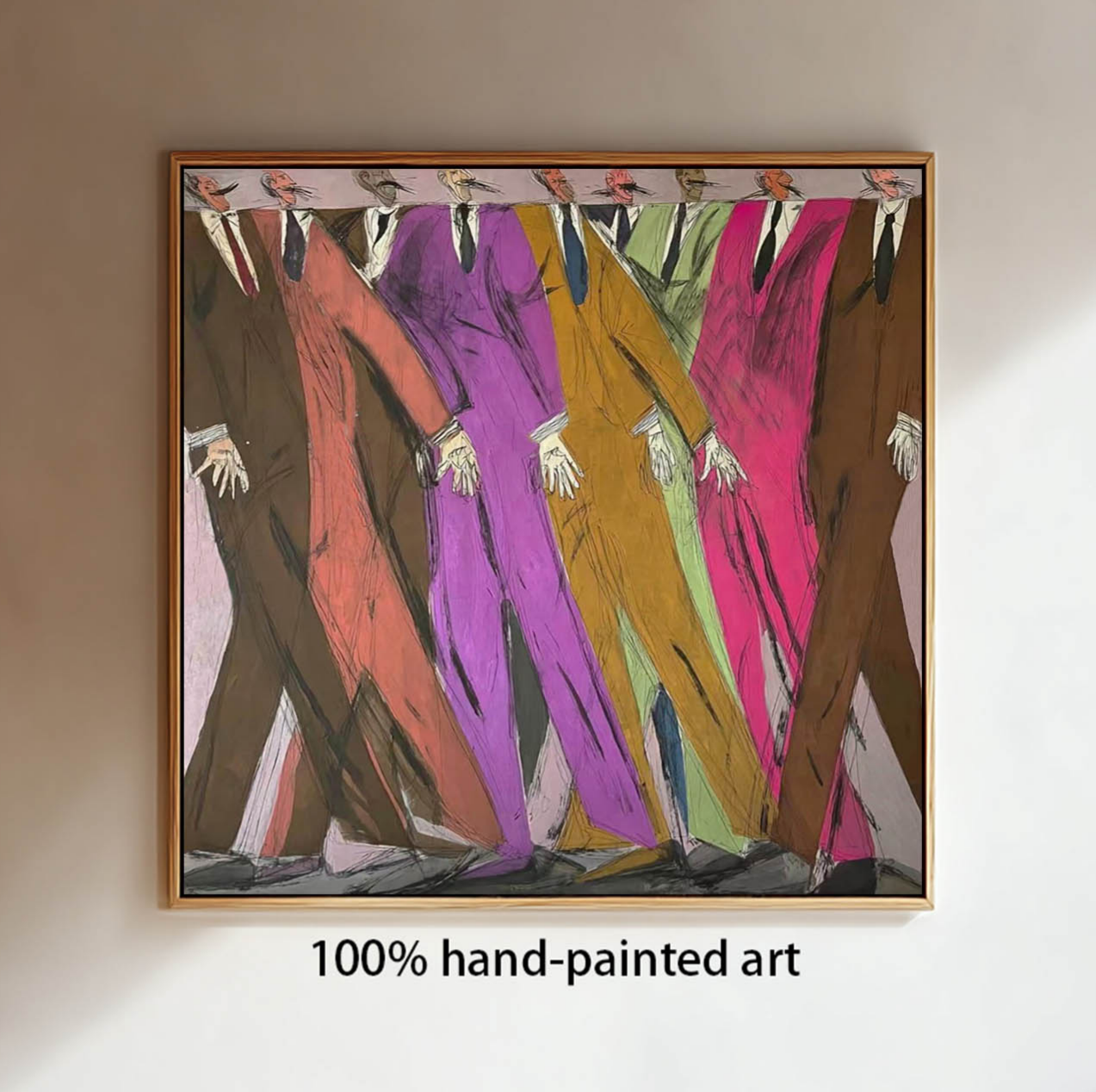 Hand-Painted Colorful Abstract Men Painting - Expressionist Figurative Wall Art for Creative Office