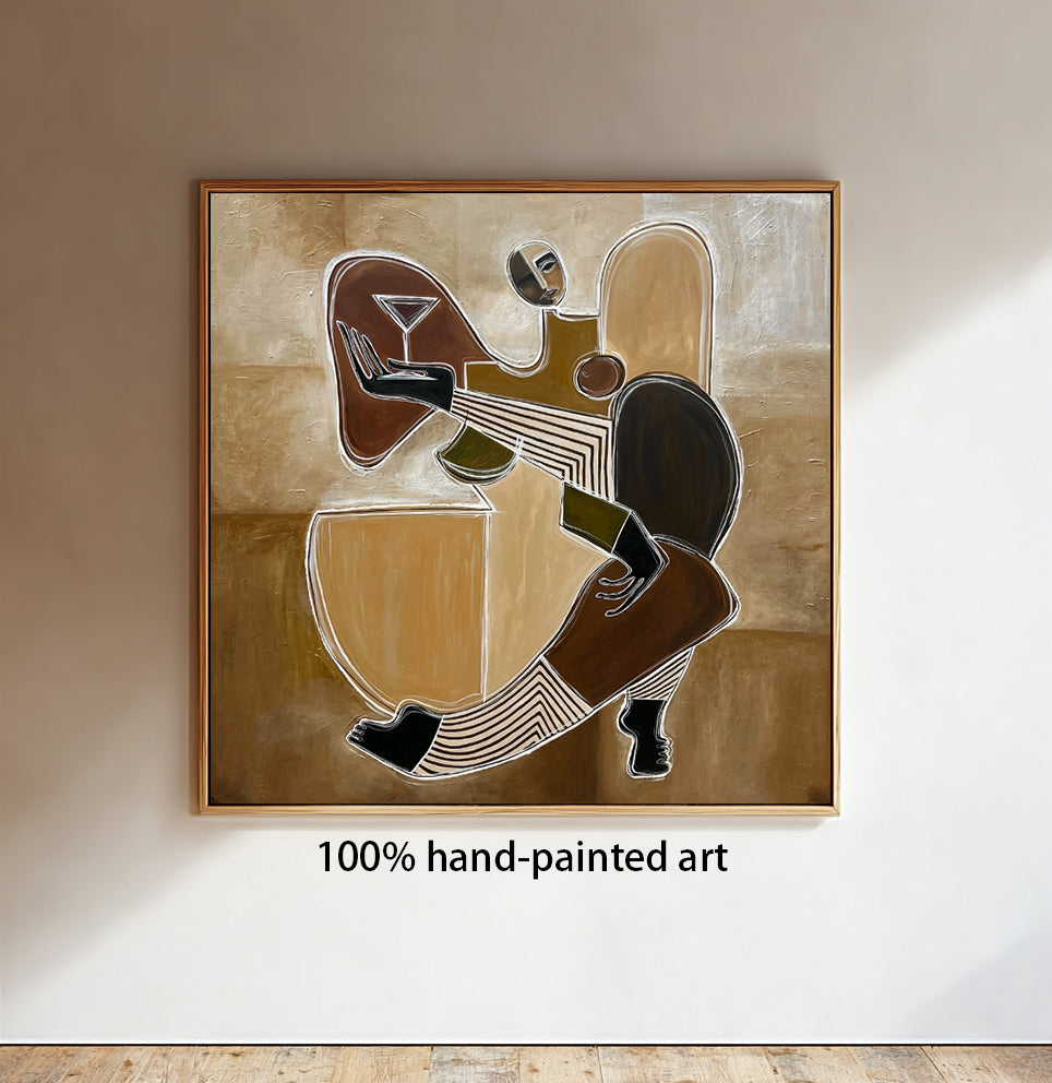 Mid-century Modern abstract Figure Painting Geometric Figure Painting