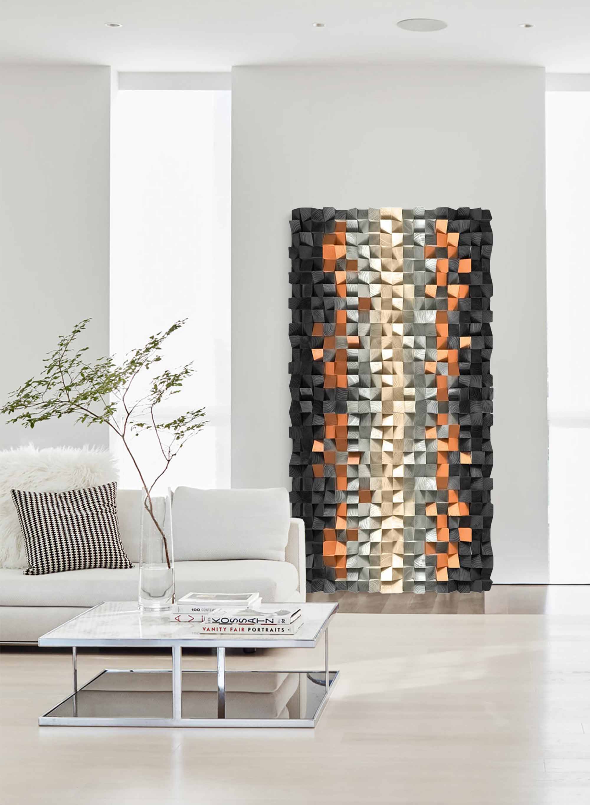 Brown Geometric Wood Decor Art Textured Wall Sculpture Decor Painting