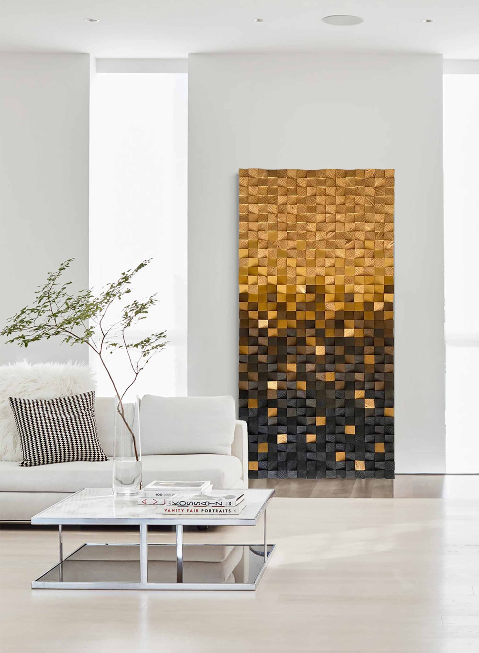 Gold Geometric Wood Decor Art Textured Wall Sculpture Decor Painting