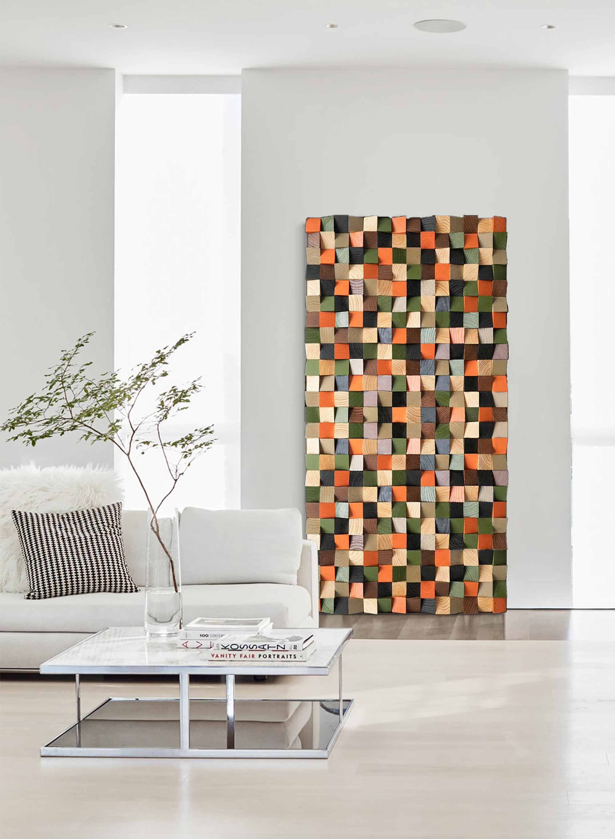 Colorful Geometric Wood Decor Art Textured Wall Sculpture Decor Painting