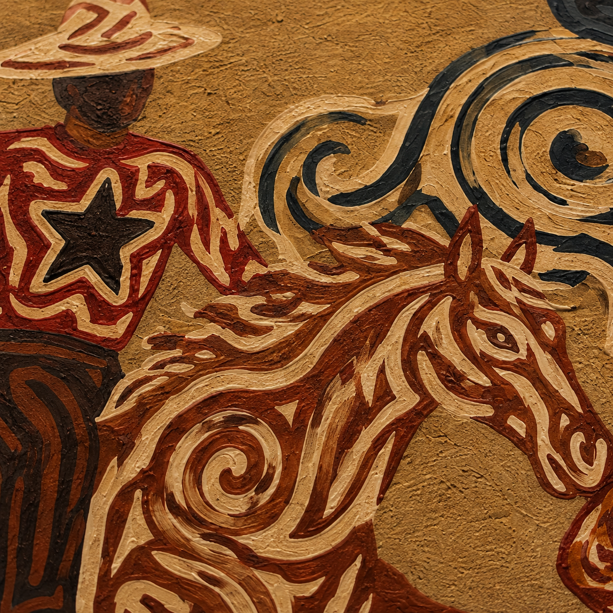 Cowboy And Horse Canvas Painting With Lasso For Western Home Decor