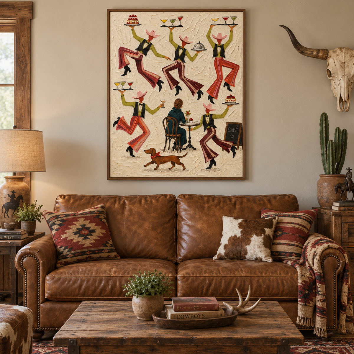 Rustic Dining Room Wall Art Modern Western Café Theme Hand Painted Canvas