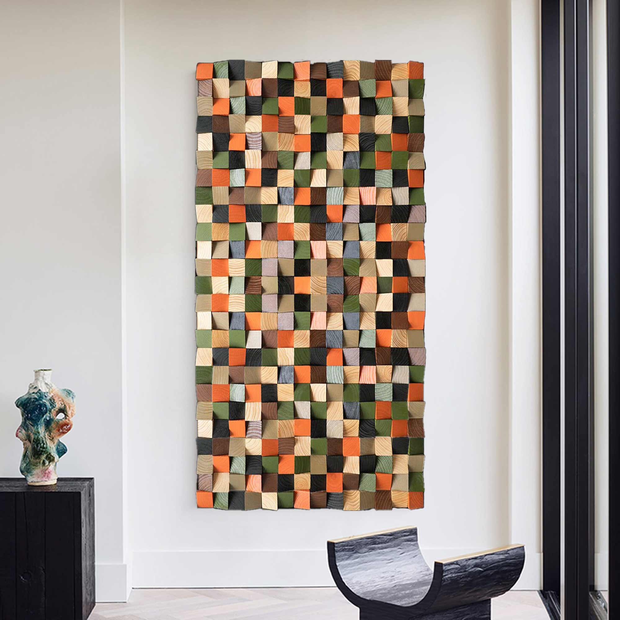 Colorful Geometric Wood Decor Art Textured Wall Sculpture Decor Painting