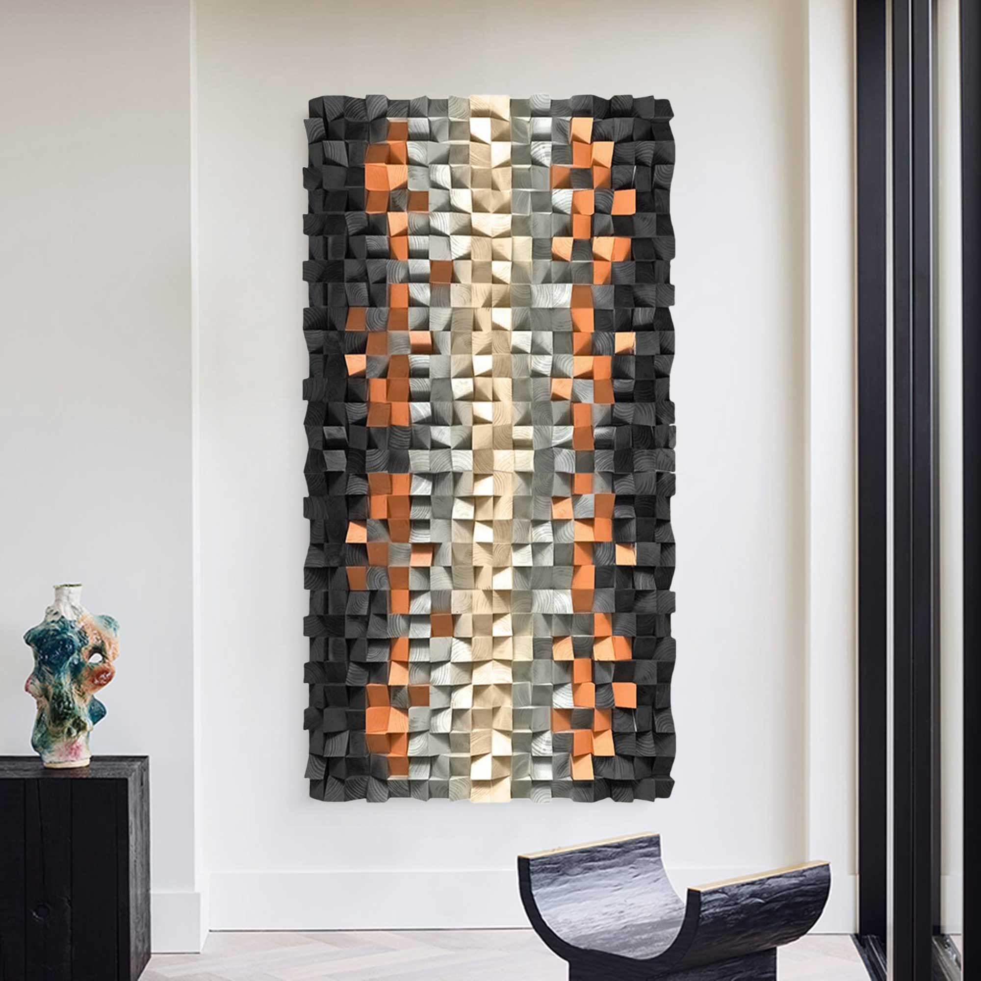 Brown Geometric Wood Decor Art Textured Wall Sculpture Decor Painting