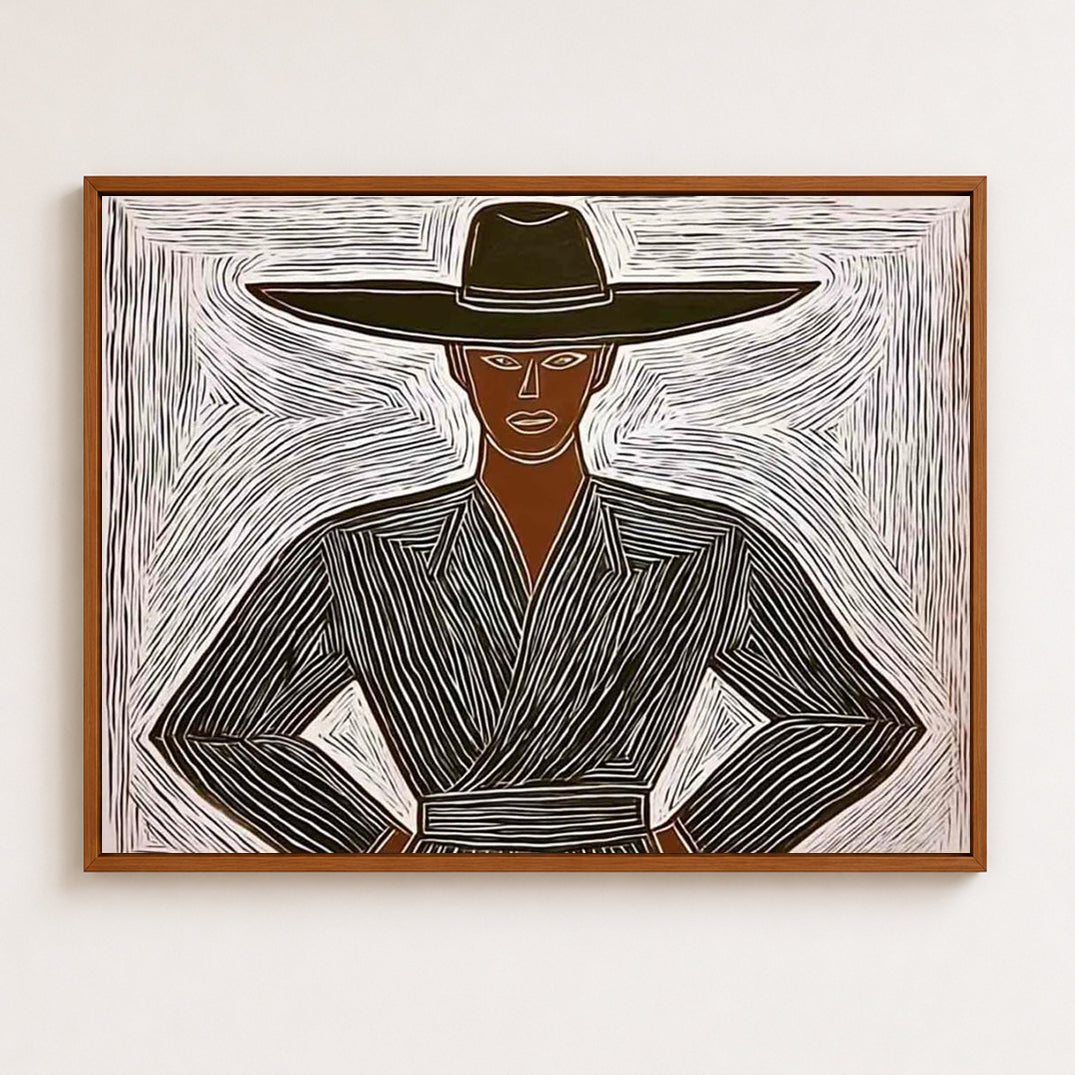 Modern Minimalist Figure Art With Textured Lines For Living Room Decor