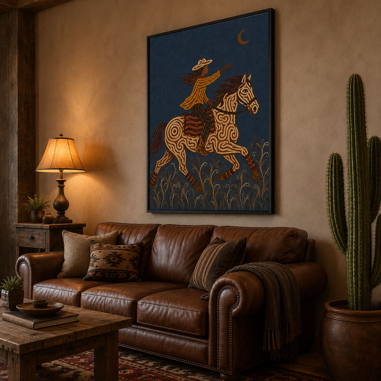 Wild West Cowboy Riding Horse Painting, Rodeo Western Wall Art, Southwestern Ranch Decor