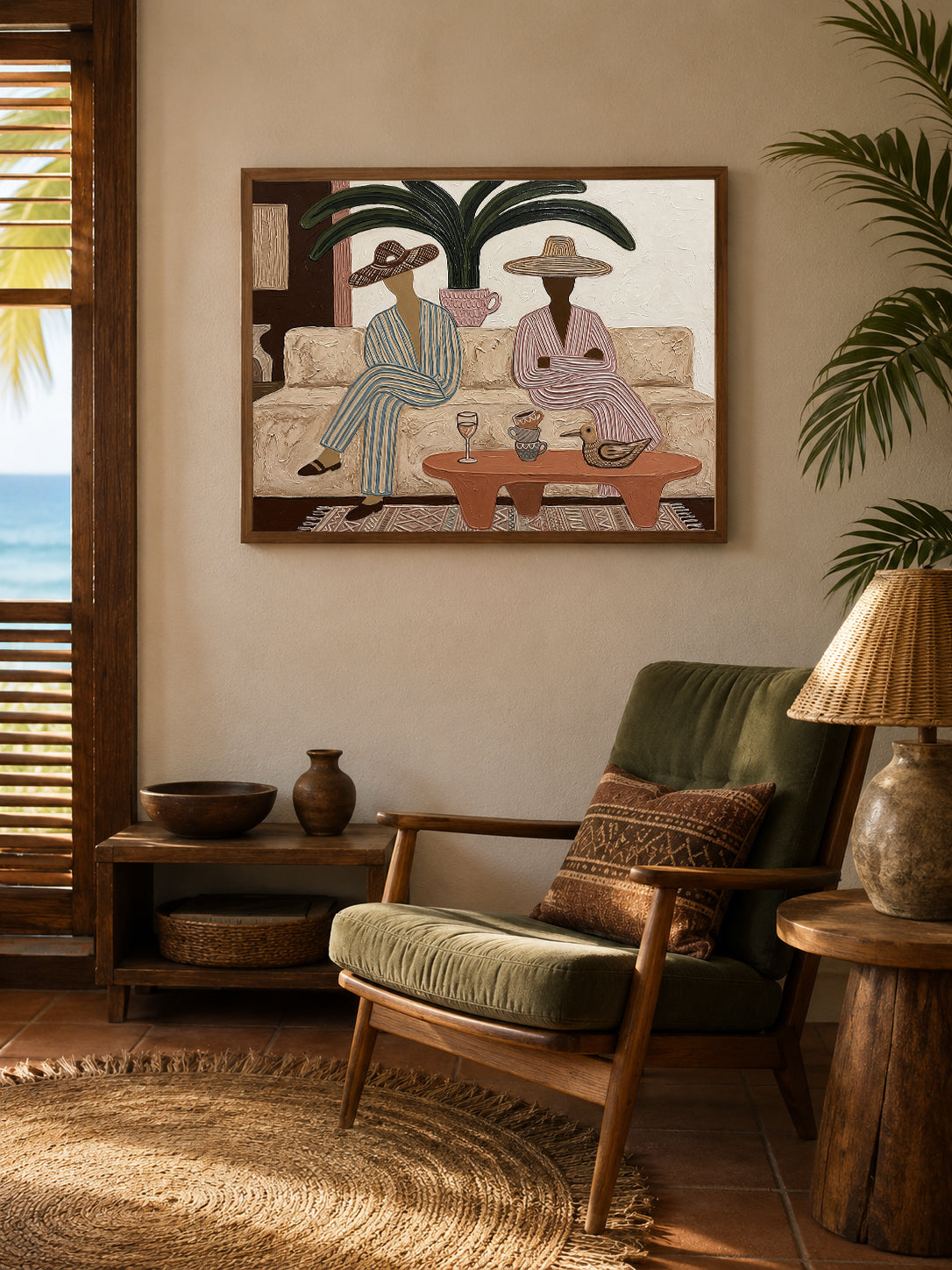 Boho Couple Wall Art Tropical Resort Art Neutral Coastal For Coastal Living Room Decor