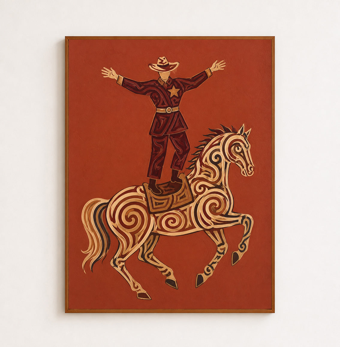 Western Cowboy Painting, Ornate Horse, Southwestern Folk Wall Art, Rustic Ranch Decor