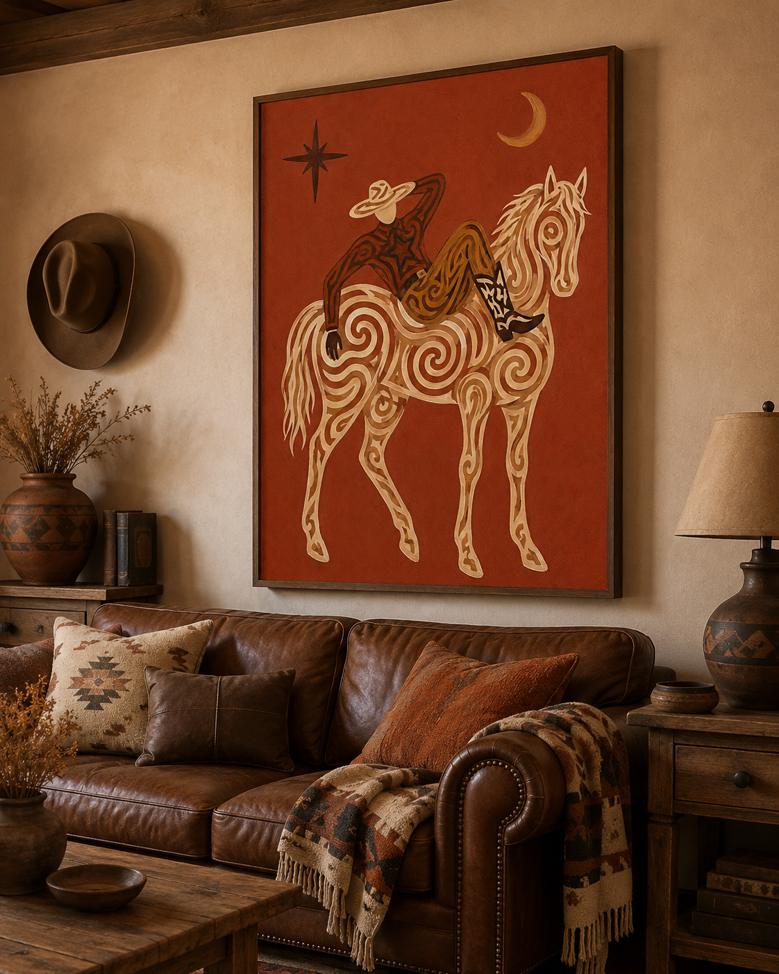 Celestial Cowboy Wall Art Rustic Ranch Cowboy Art Southwestern Folk Wall Decor