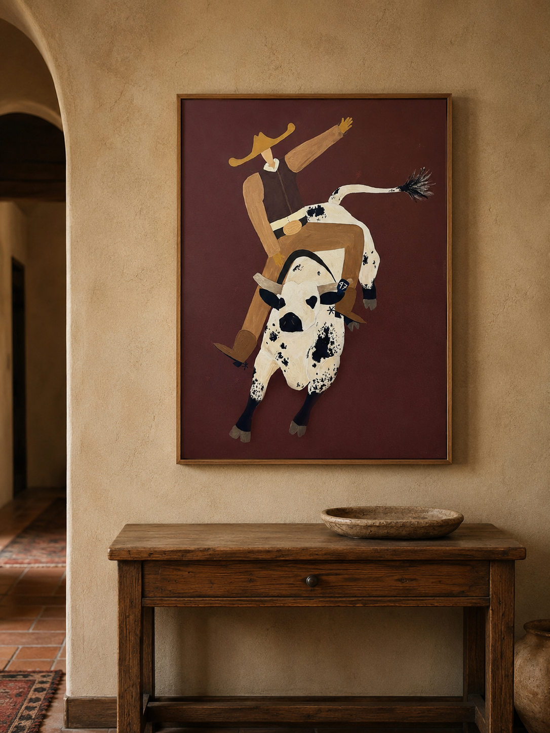 Modern Rodeo Bull Art For Man Cave Western Decor Minimalist Cowboy Painting