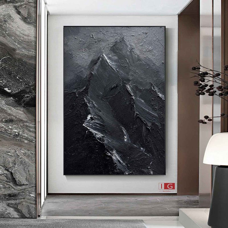 Black and White Snow mountain painting Snow mountain Abstract Painting Black and White mountain landscape painting