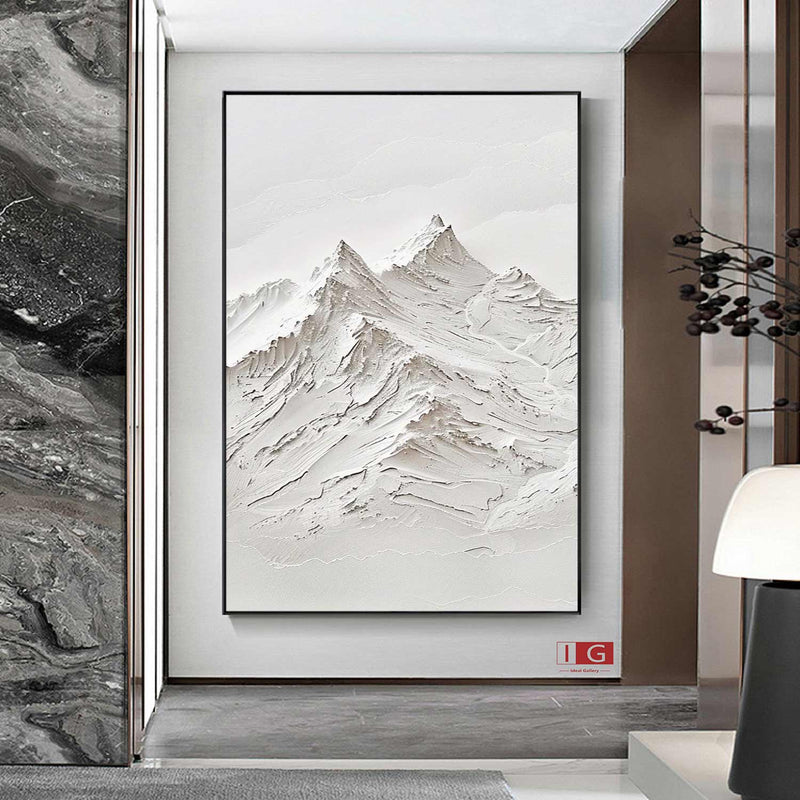 White Textured Art Large White Abstract Art White Wall Decor White 3d Wall Art Snow Mountain Art