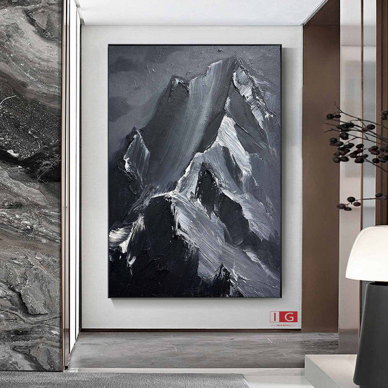 Black Snow mountain painting Black Snow mountain Abstract Painting Black mountain landscape painting