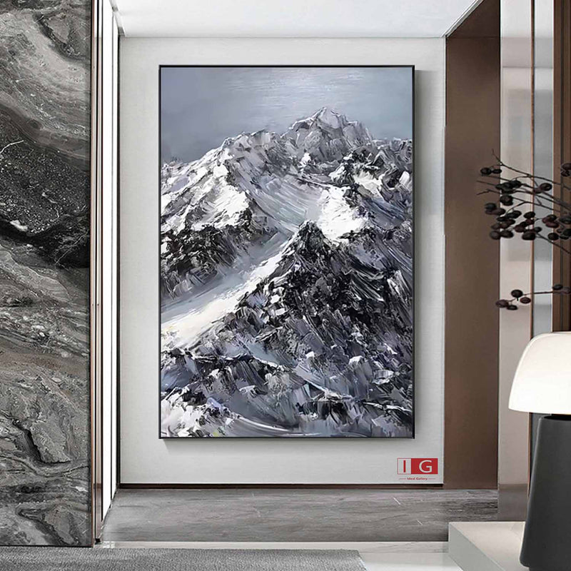 Black and White Snow mountain painting Snow mountain Abstract Painting Black and White mountain landscape painting