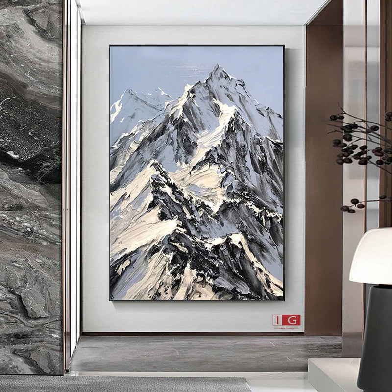 Snow mountain Abstract Painting Black and White Snow mountain painting Black and White mountain landscape painting