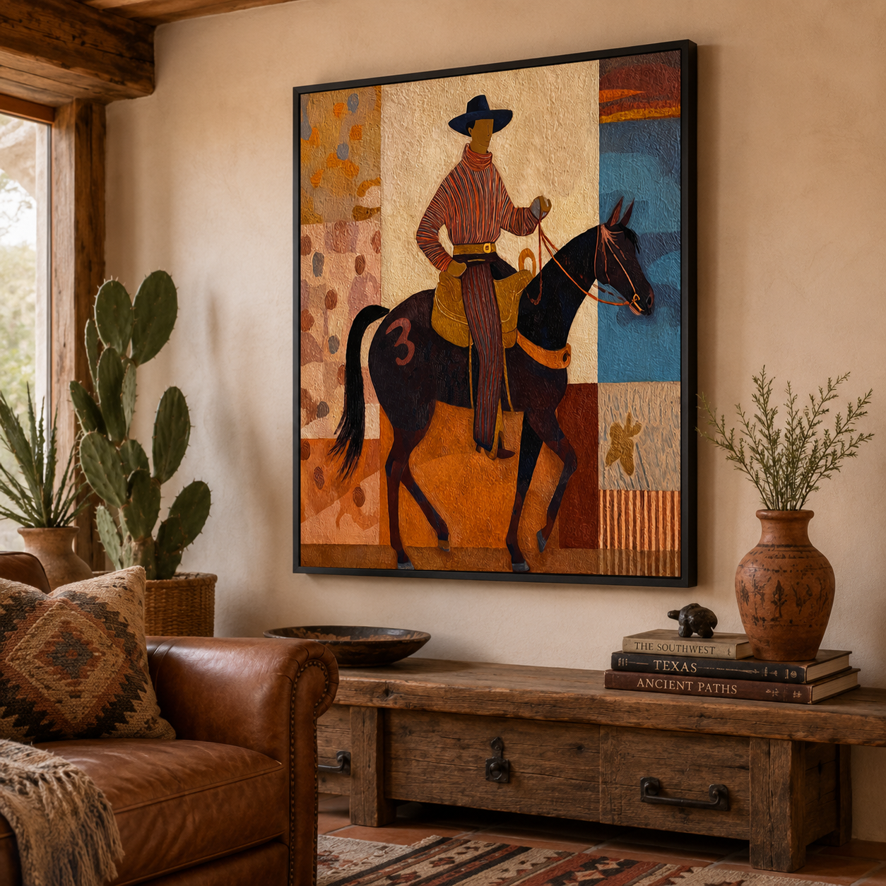 Unique Cowboy Horse Painting For Southwest Wall Decor Modern Folk Art