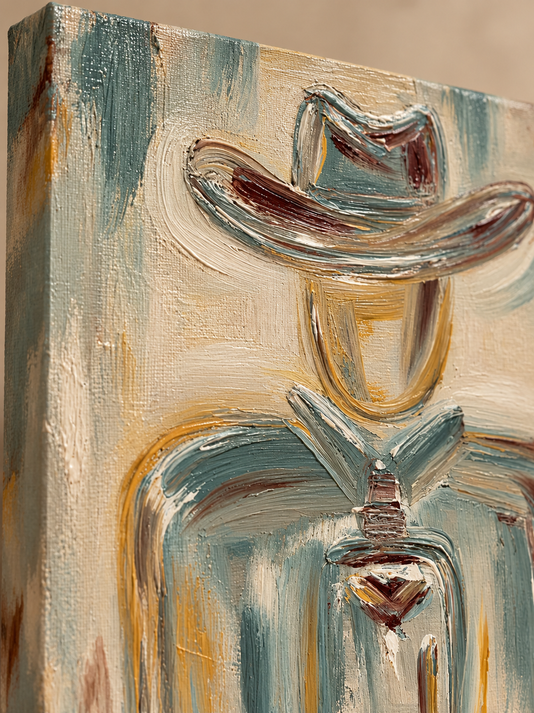 Abstract Cowboy Canvas Art, Terracotta Western Wall Decor,Neutral Rustic Artwork