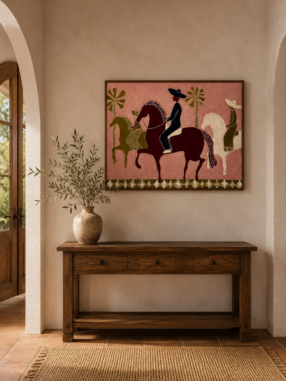 Vintage Folk Horse Art Original Painting With Textured Canvas For Rustic Home Decor