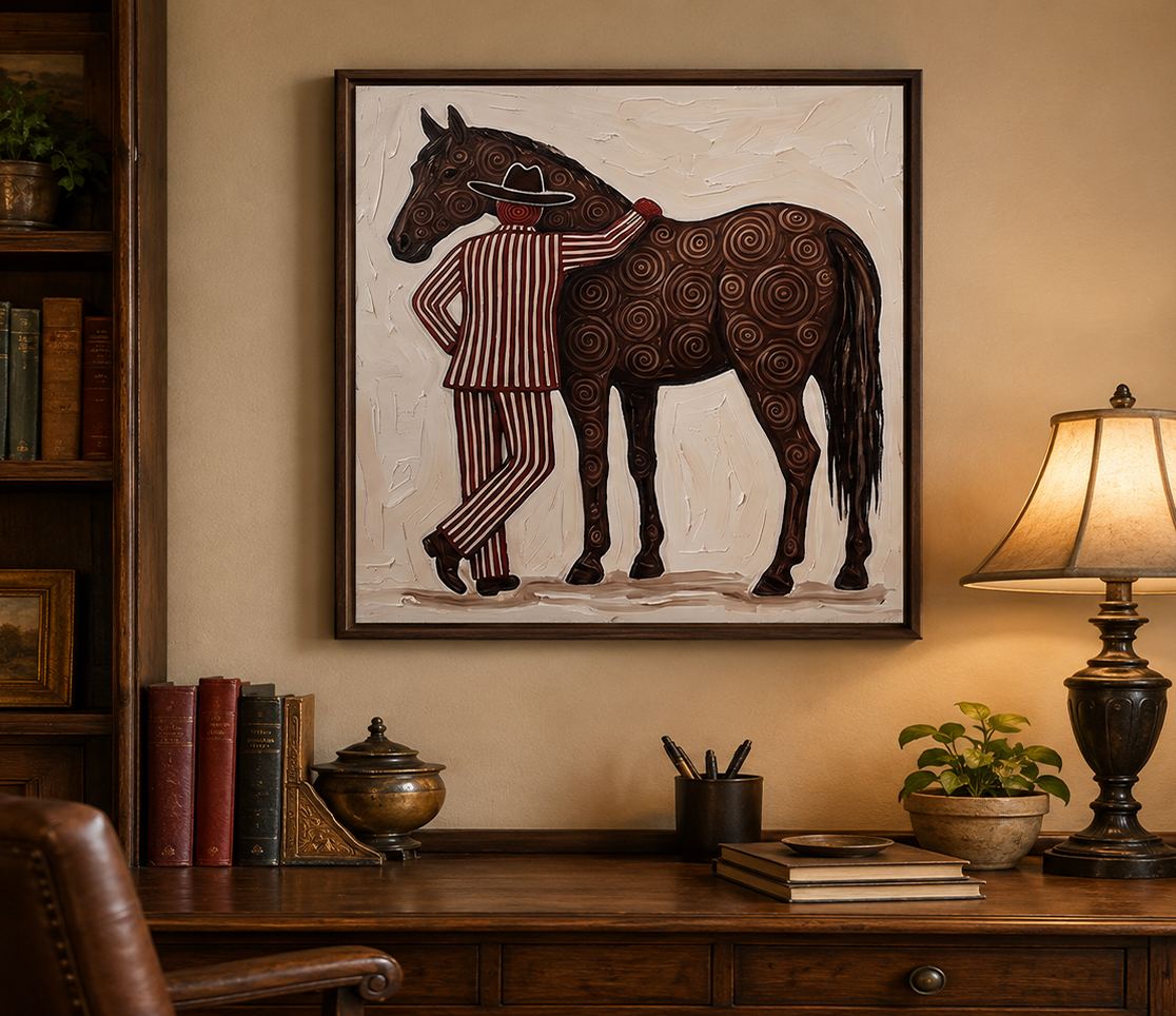 Vintage Cowboy And Horse Painting Square Canvas Art For Mens Gift