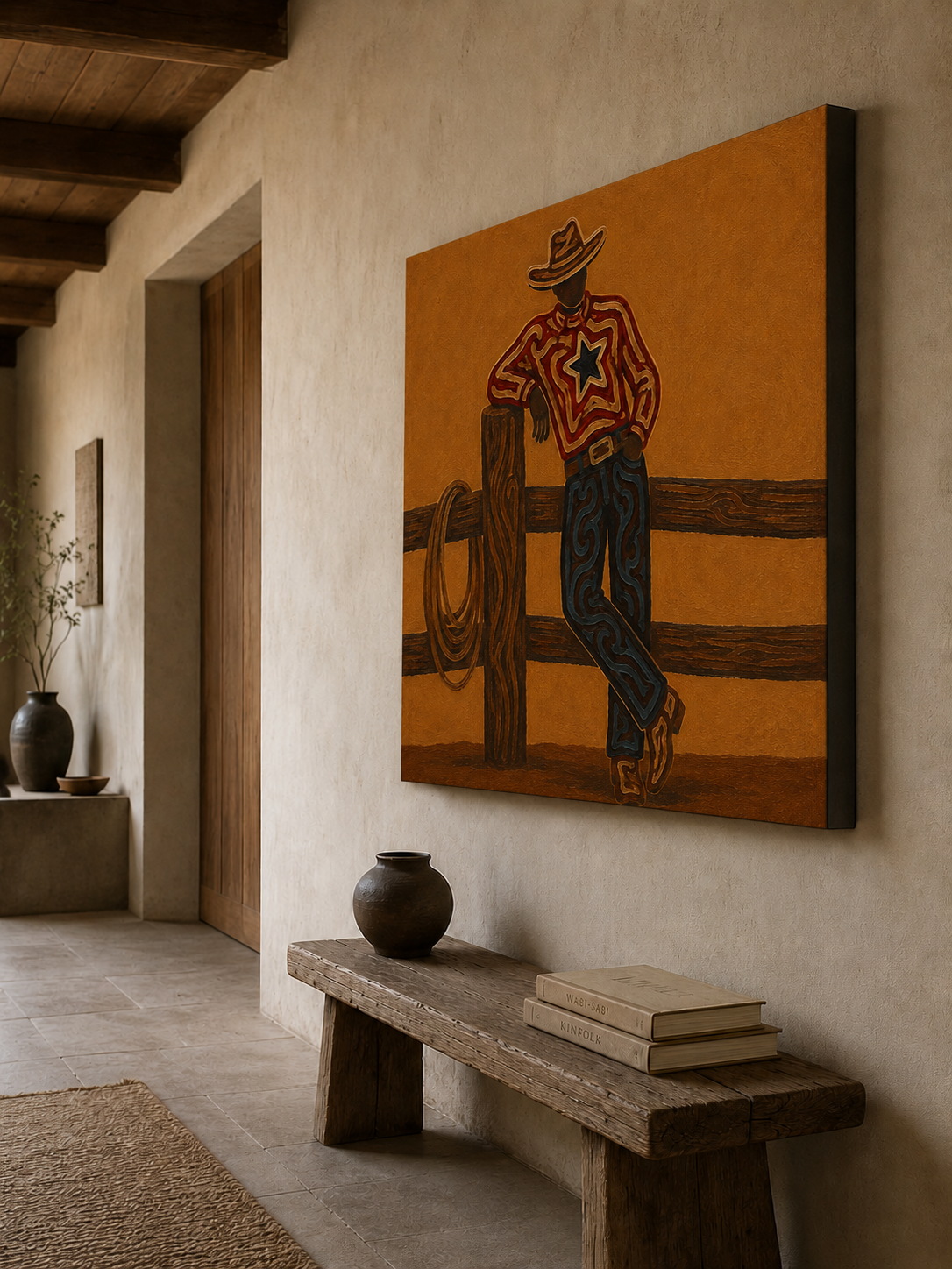 Western Ranch Cowboy Art, Cowboy Leaning On Fence Painting, Country Western Canvas Art