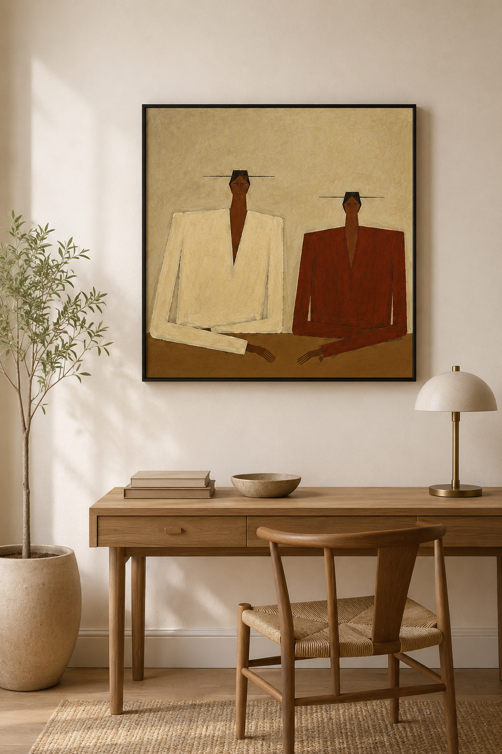 Original Hand-Painted Textured Portrait - Modern Abstract Duo for Wabi-Sabi Decor